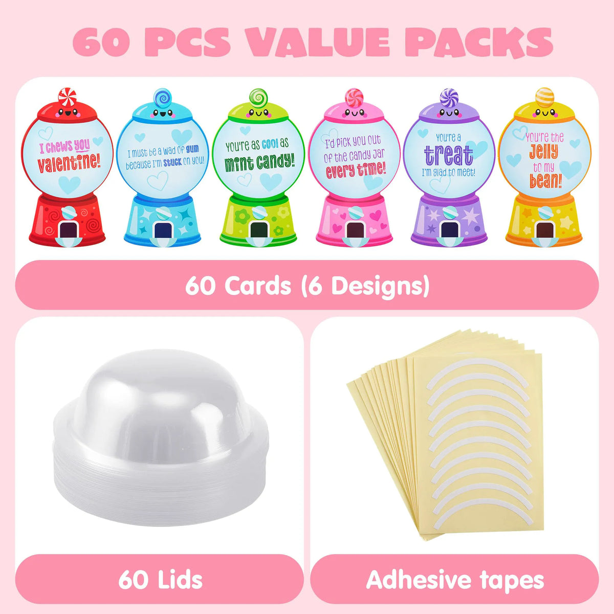 60 Valentine's Day Candy Dispenser Cards with Craft Treat Holders