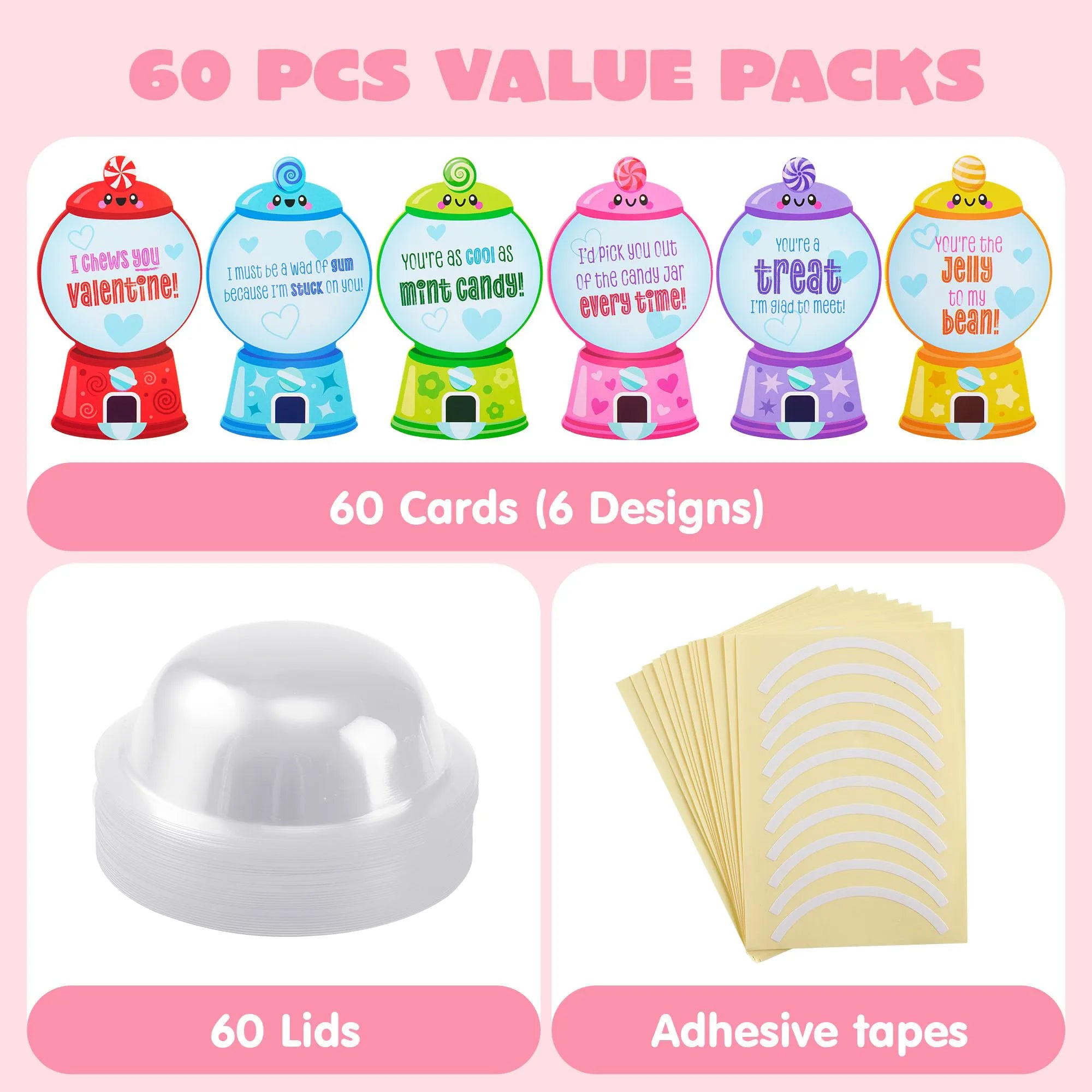 60 Valentine's Day Candy Dispenser Cards with Craft Treat Holders