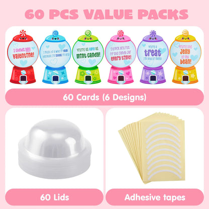 60 Valentine's Day Candy Dispenser Cards with Craft Treat Holders