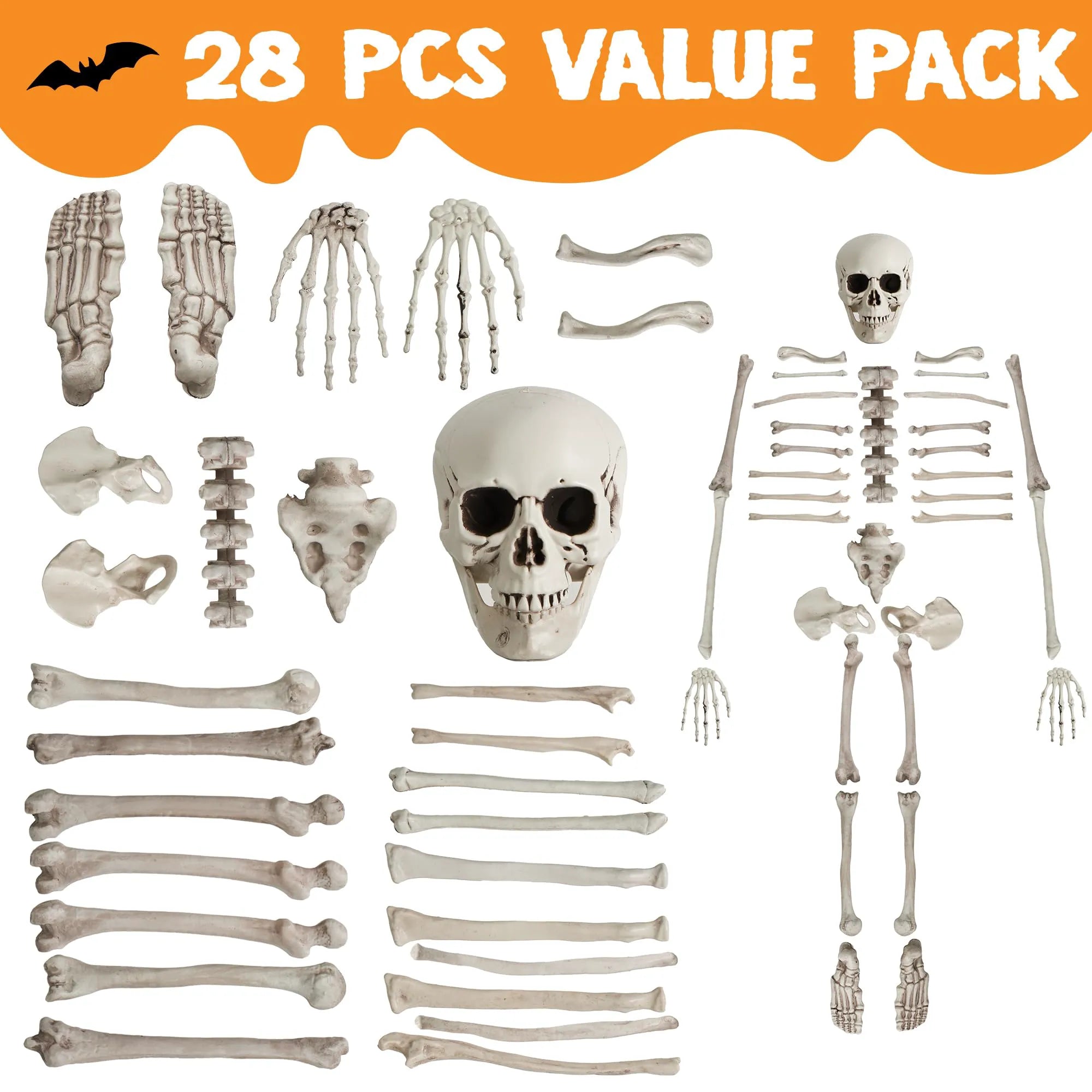 28-Piece Halloween Skeleton Bones & Skull Decoration Kit