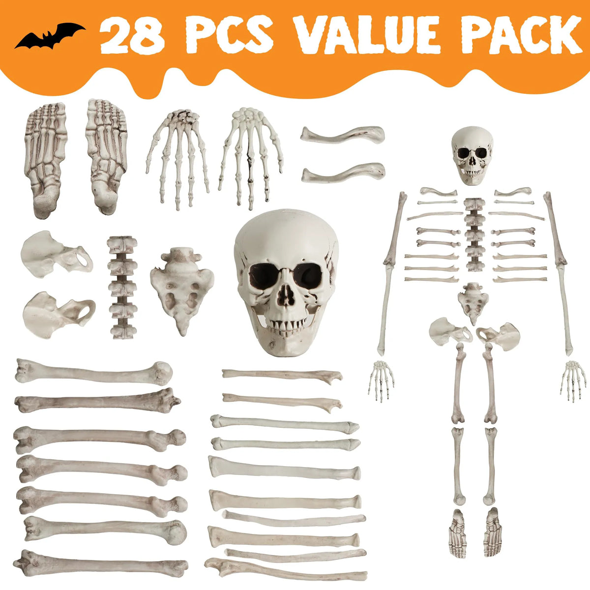 28-Piece Halloween Skeleton Bones & Skull Decoration Kit