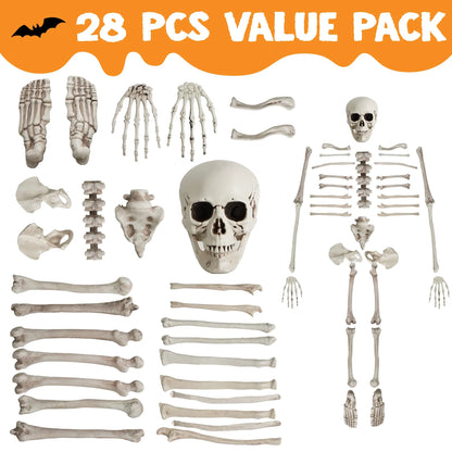 28-Piece Halloween Skeleton Bones & Skull Decoration Kit