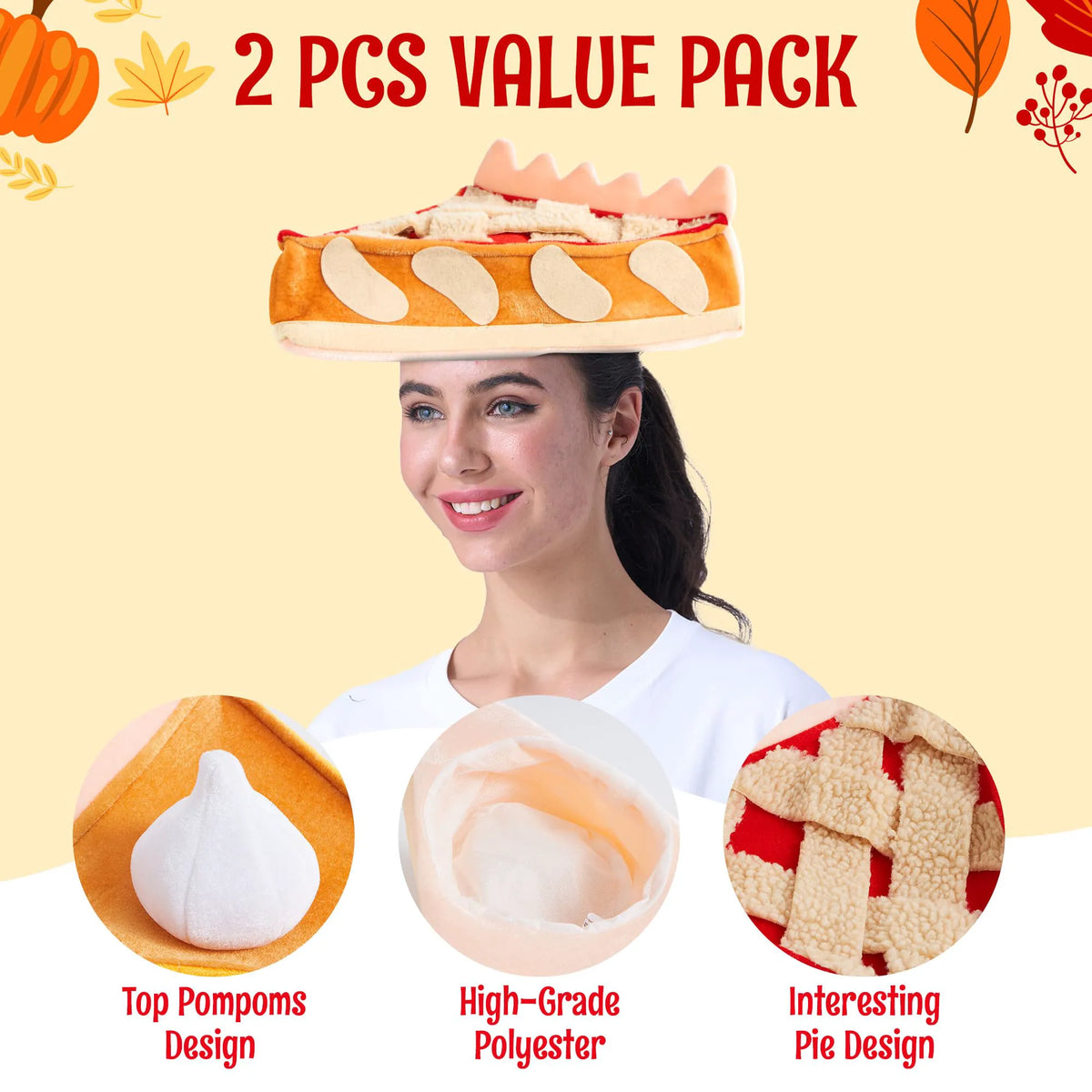 2 PCS Thanksgiving Plush Pumpkin & Apple Pie Hats