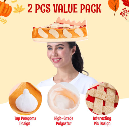 2 PCS Thanksgiving Plush Pumpkin & Apple Pie Hats