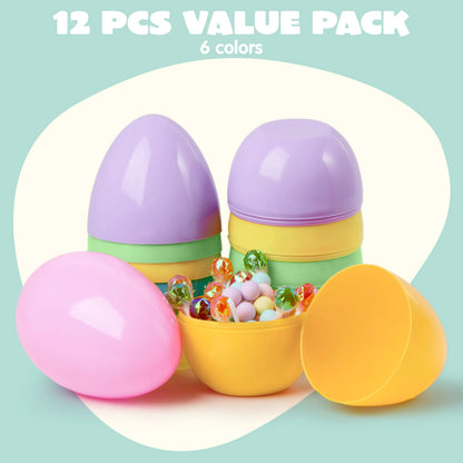 12 Large Pastel Easter Eggs, 6-Inch Jumbo Fillable Plastic Eggs