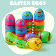 36 Plastic Printed Bright Easter Eggs, 3.15 Inches Tall