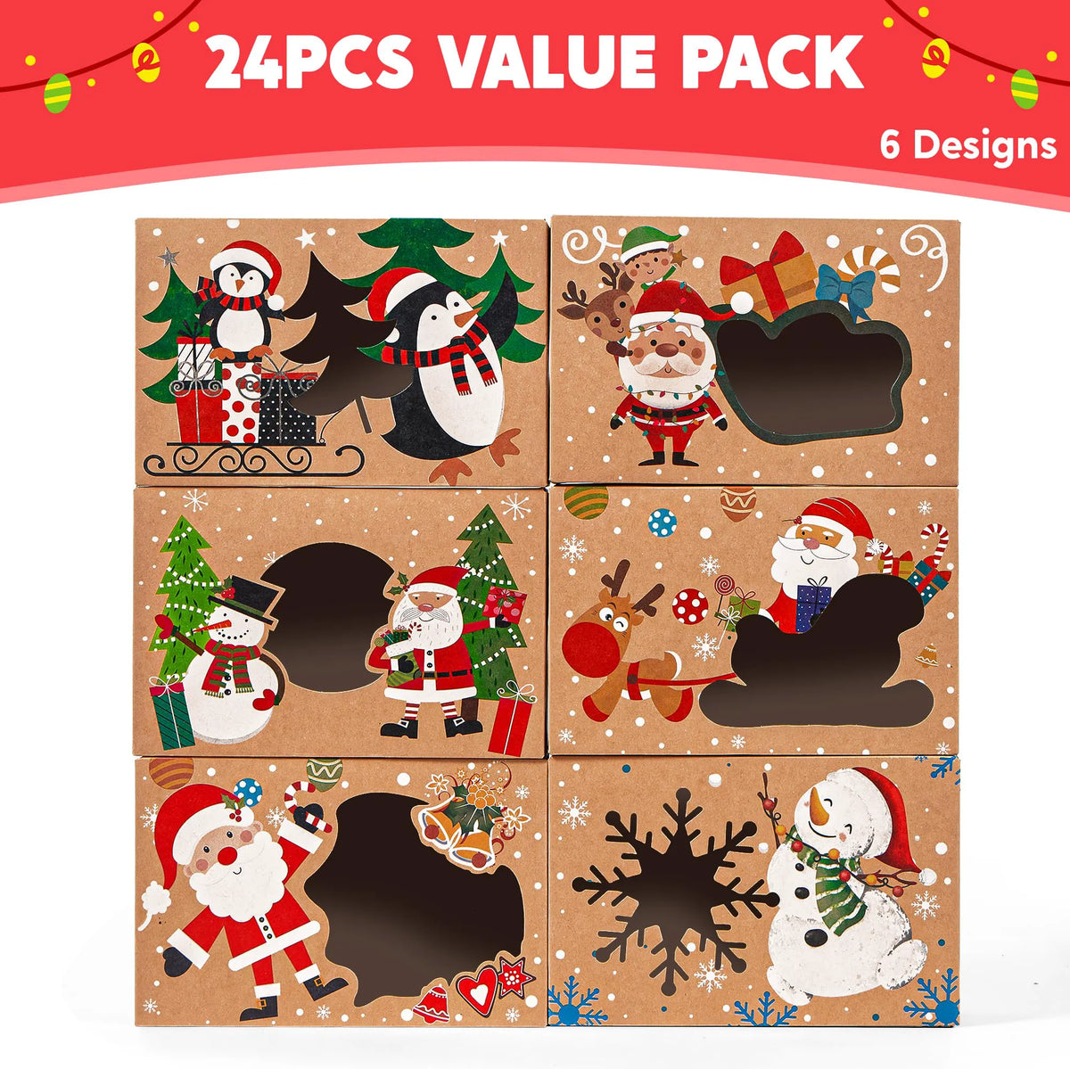 24-Pack Christmas Cookie Boxes for Gift Giving