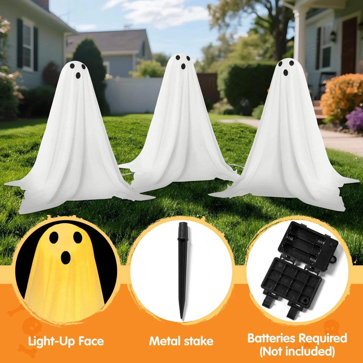 3-Piece Halloween Outdoor Ghost Pathway Lights