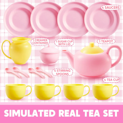 18-Piece Pretend Tea Party Set with Pink Teapot