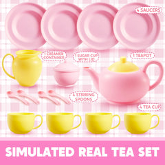 18-Piece Pretend Tea Party Set with Pink Teapot
