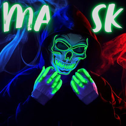 Halloween LED Skull Mask & Light-Up Gloves (Green)