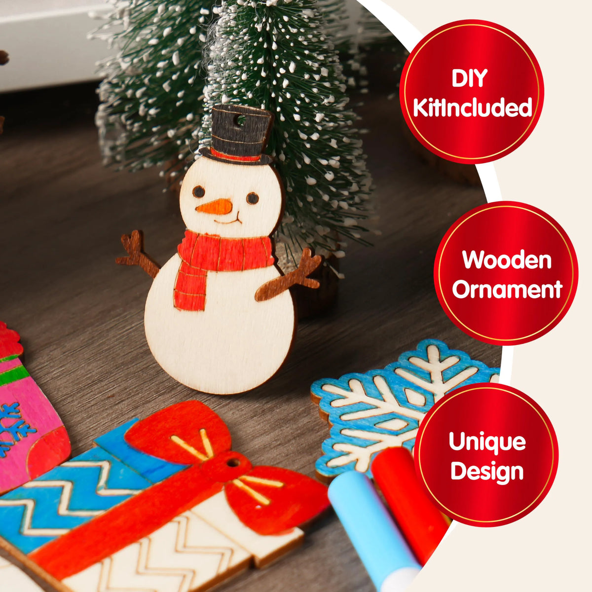 60-Piece Christmas Wooden Hanging Ornament Craft Kit