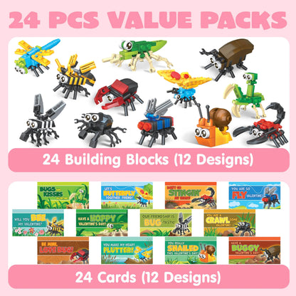 24 Pack Valentine's Day Building Block Party Favor Cards