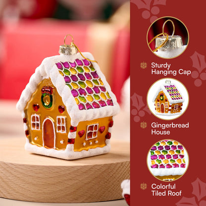 Mini Christmas Gingerbread House Glass Ornament