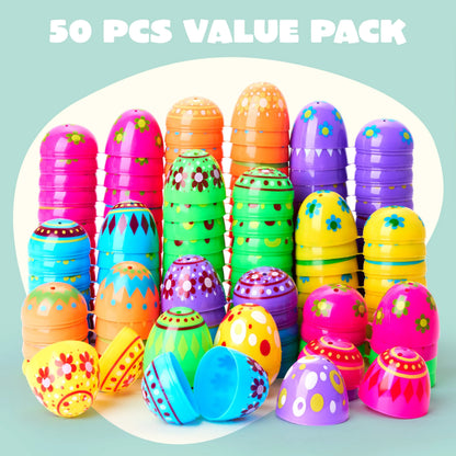 50 Bright Printed Plastic Easter Eggs for Easter Egg Hunt