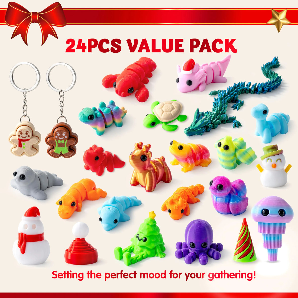 24 Pcs 3D Printed Christmas Advent Calendar Toys