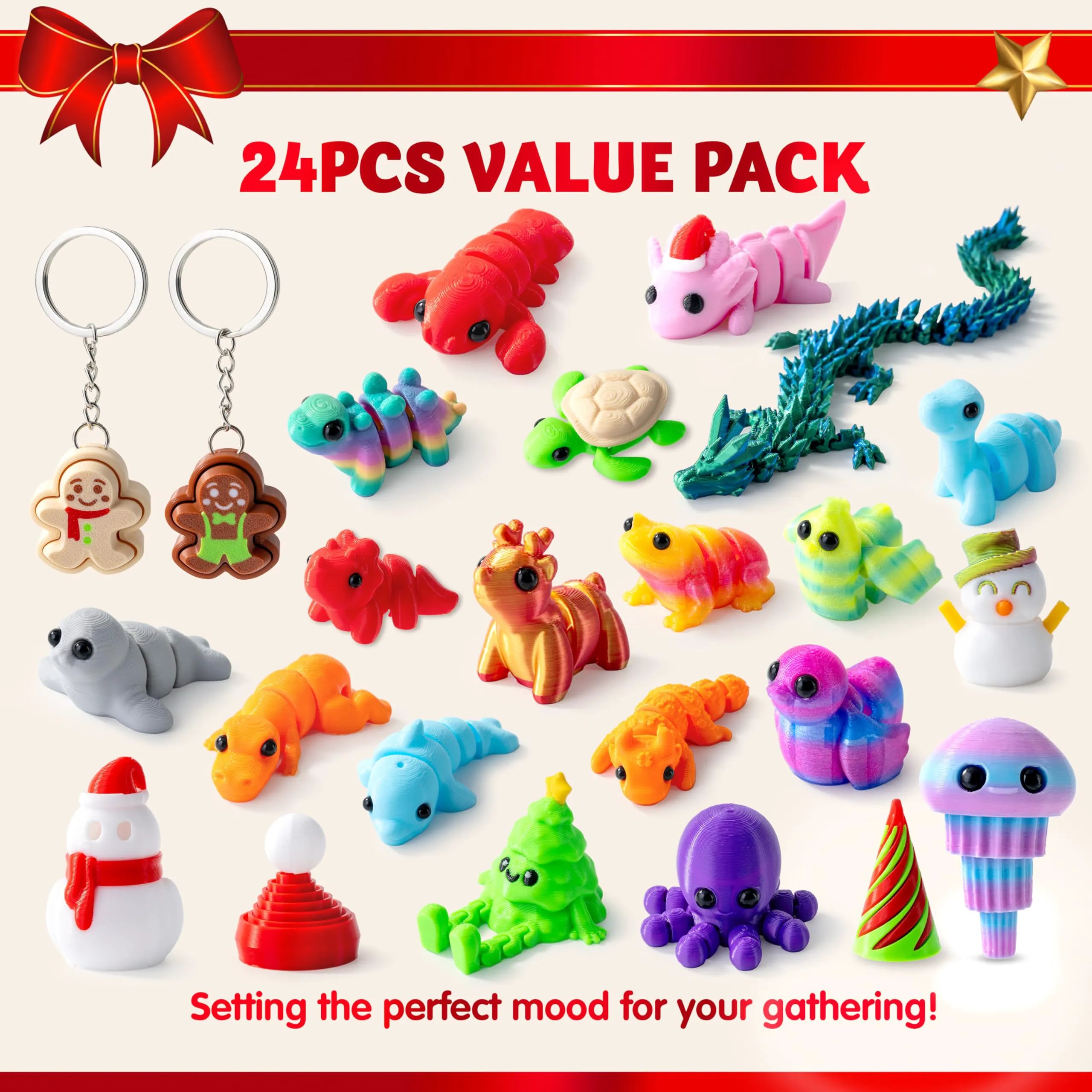 24 Pcs 3D Printed Christmas Advent Calendar Toys