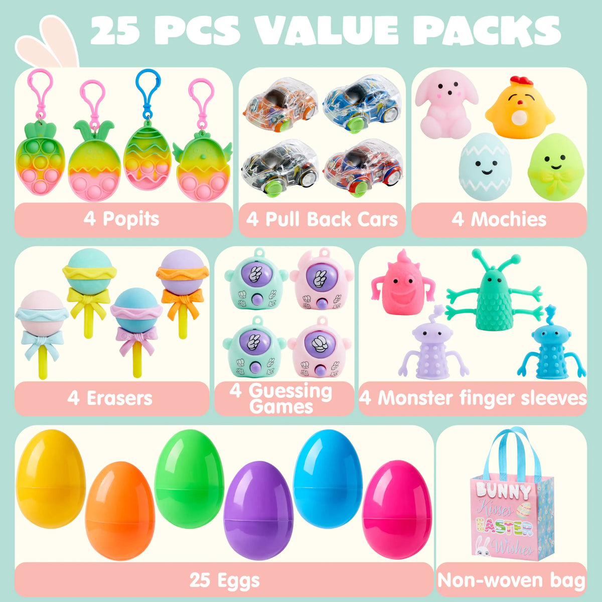 25 Prefilled Easter Eggs with Assorted Toys and Stickers