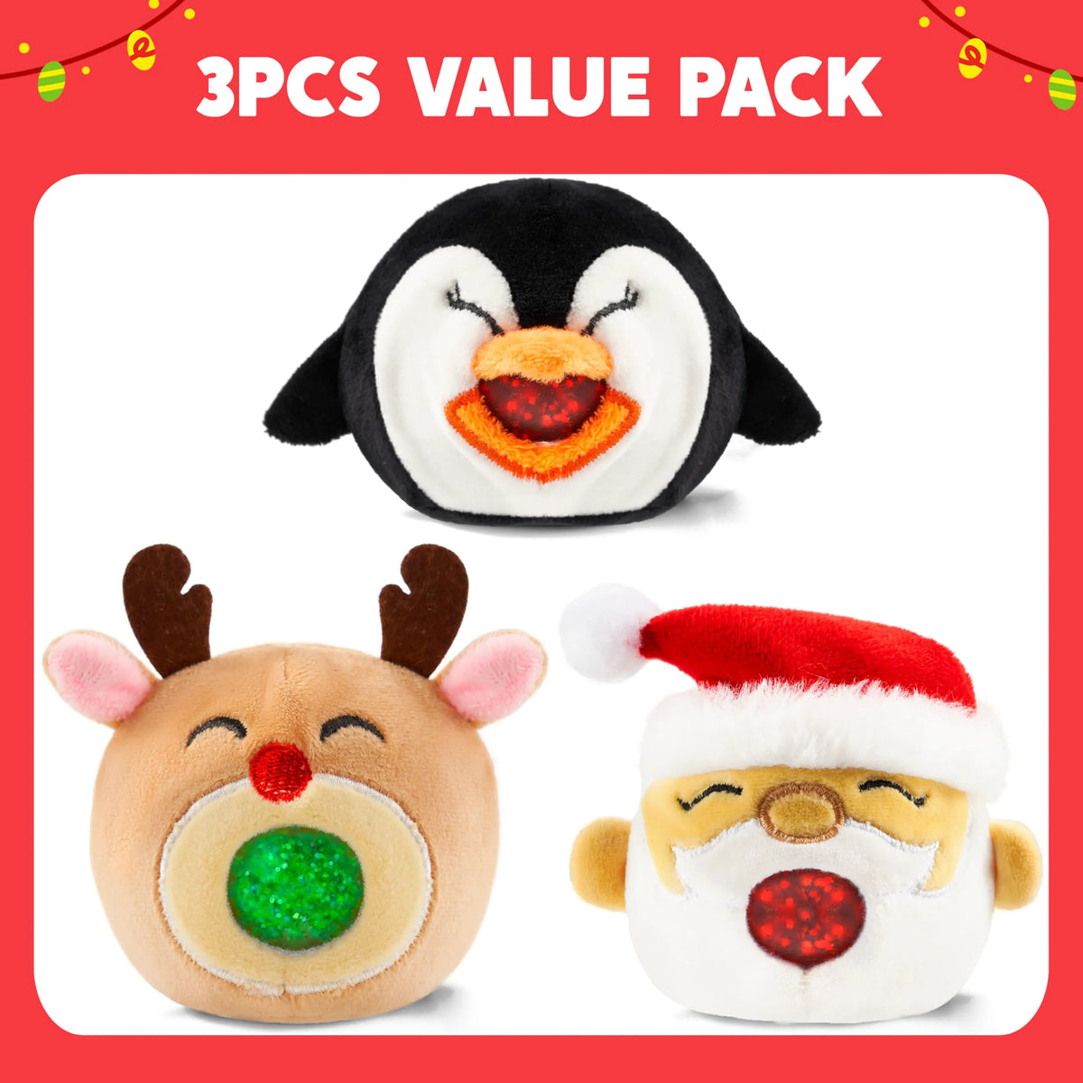 3 Pack Christmas Squeeze Plush Balls