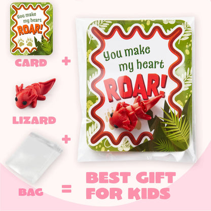 28-Piece Set of 3D Printed Mini Animals with Valentine Greeting Cards for Kids