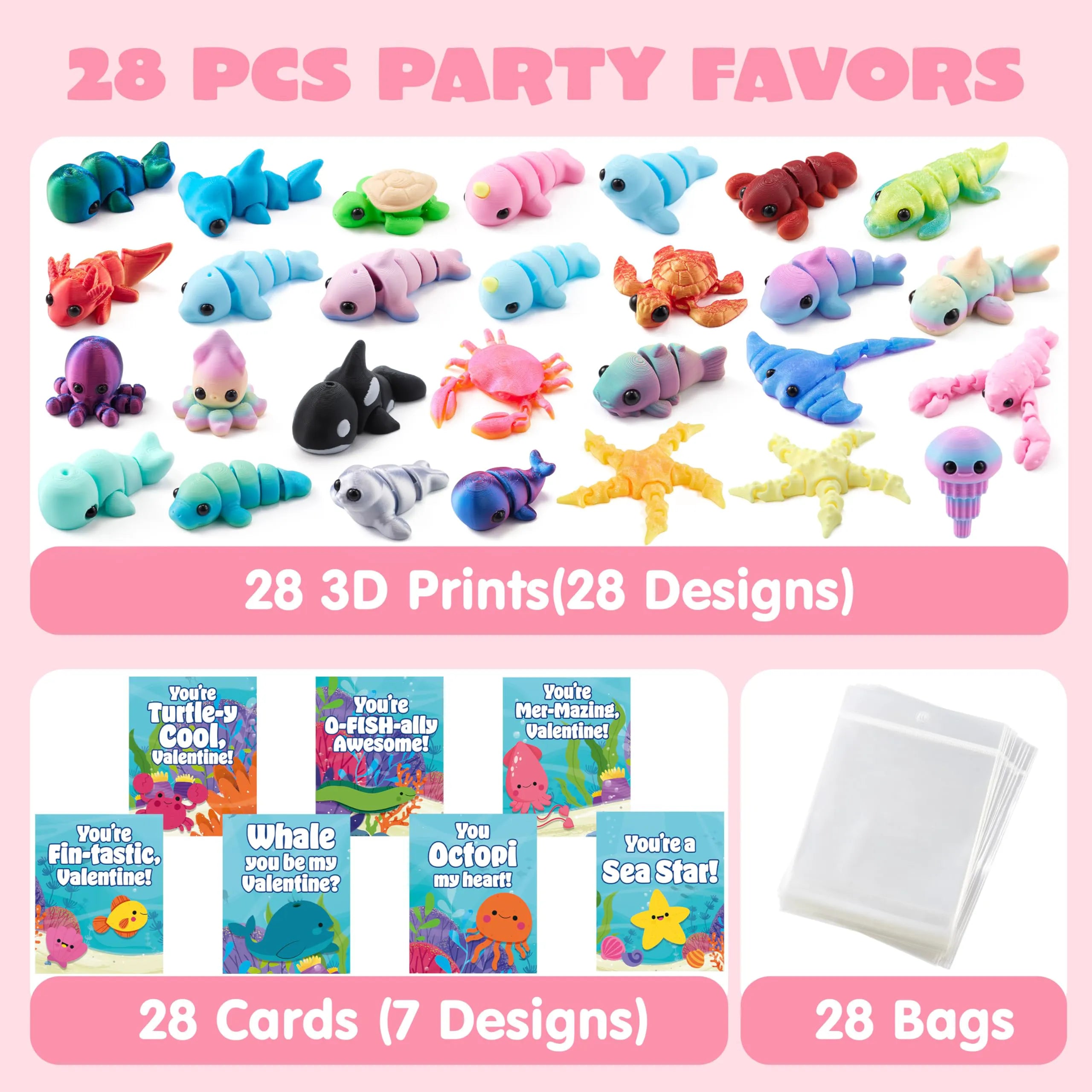 28 Valentine's Day Cards with 3D Ocean Animal Designs for Kids