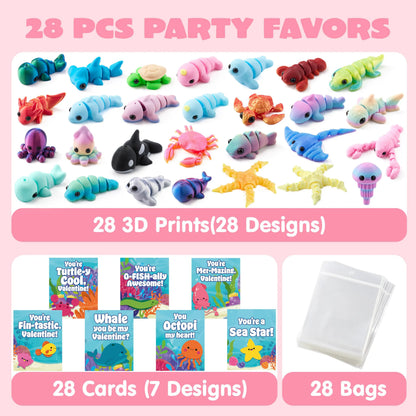 28 Valentine's Day Cards with 3D Ocean Animal Designs for Kids