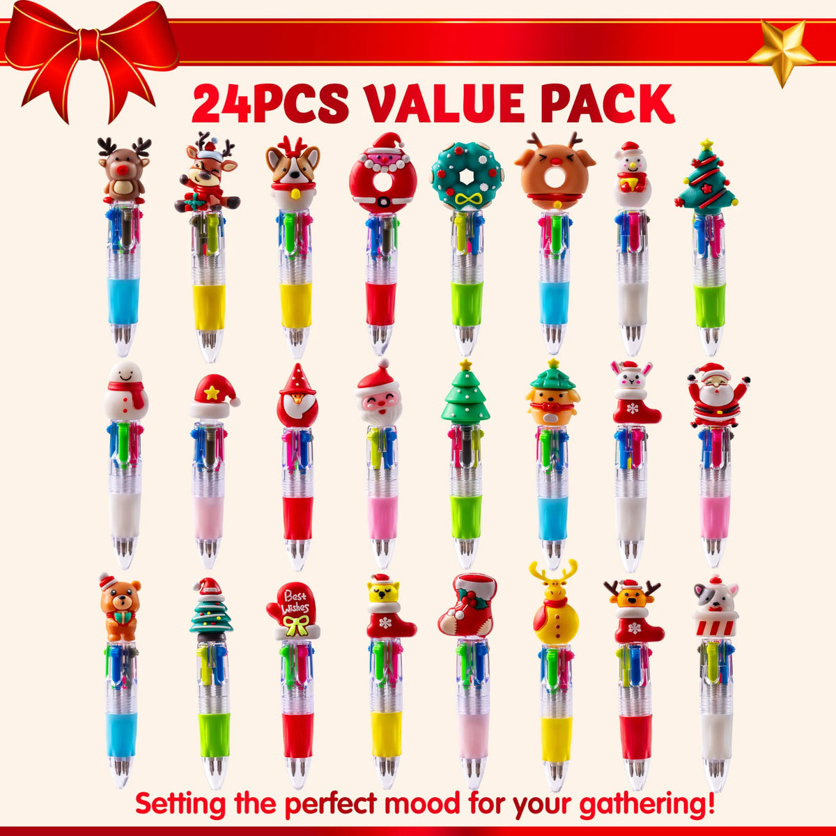 24 Pack Christmas Multicolor Pens for Kids