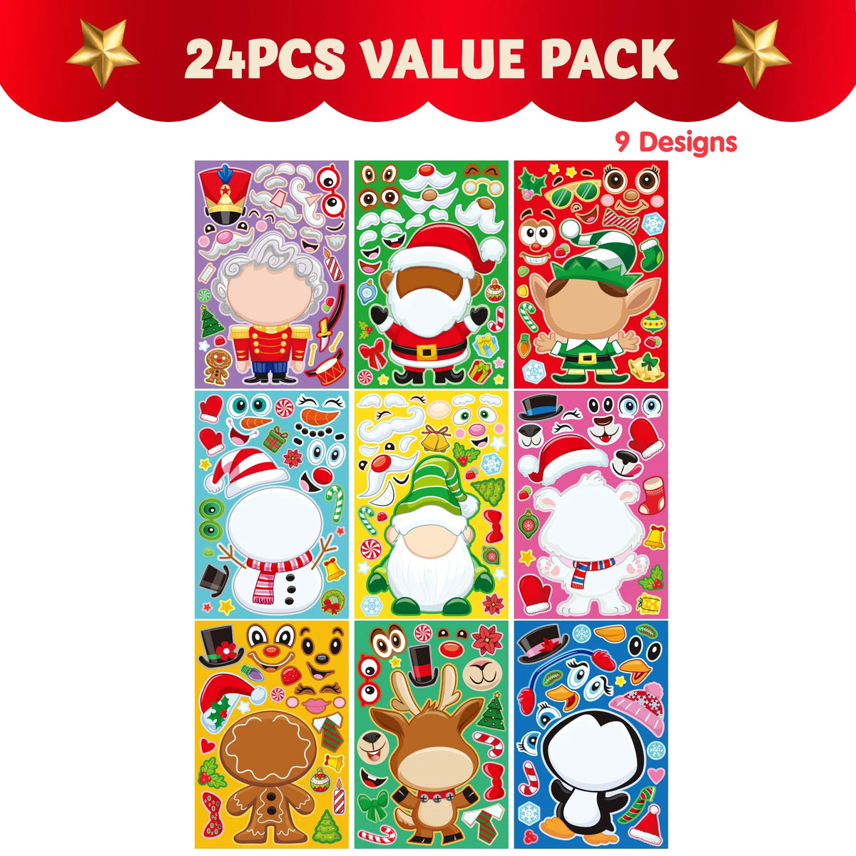 24 Christmas Make-a-Face Stickers