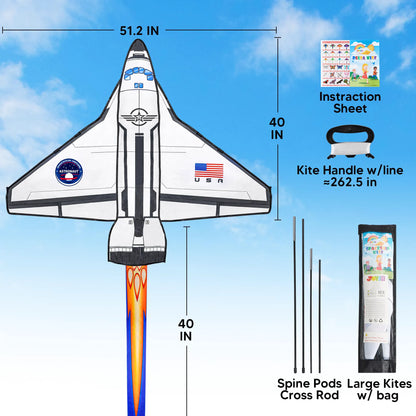 Spaceship Kite: Easy to Fly for Kids & Adults with 262.5 ft String