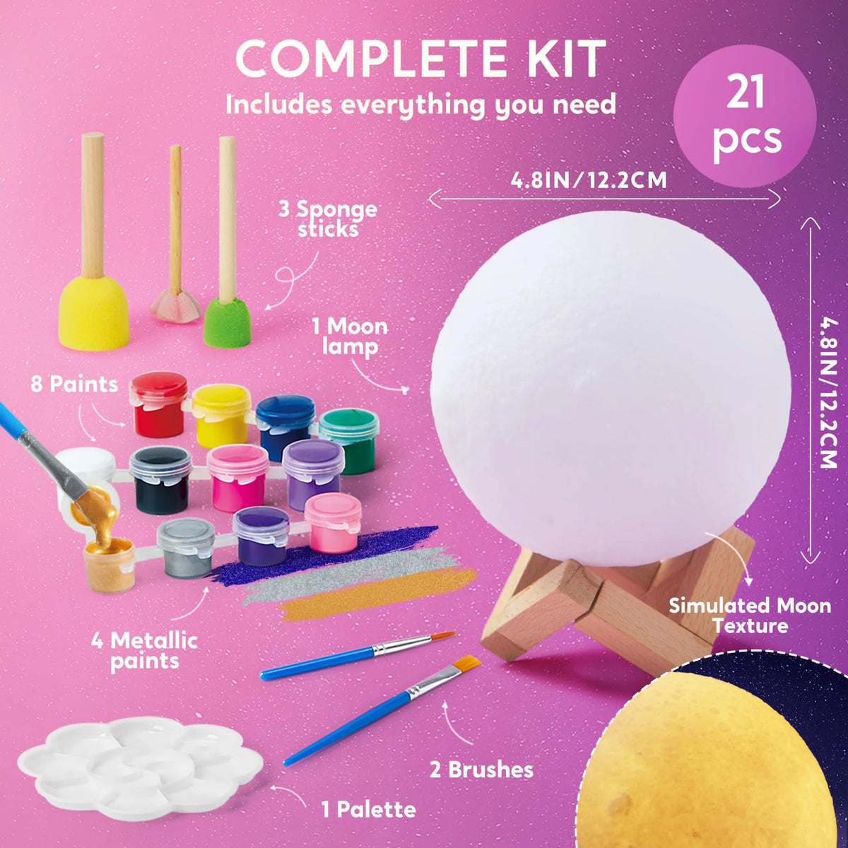 DIY 3D Moon Night Light - Galaxy Lamp Arts and Crafts Kit