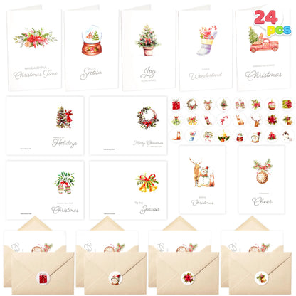 24 White Christmas Cards with Envelopes and Stickers