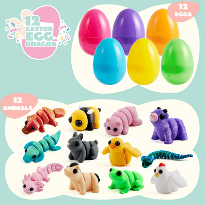 12 Prefilled Easter Eggs with 3D Mini Animals