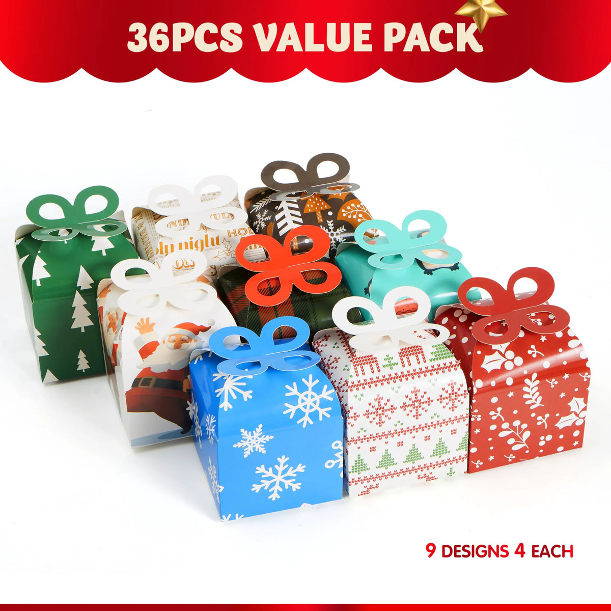 36 Pack Christmas Goody Gift Boxes with Bows