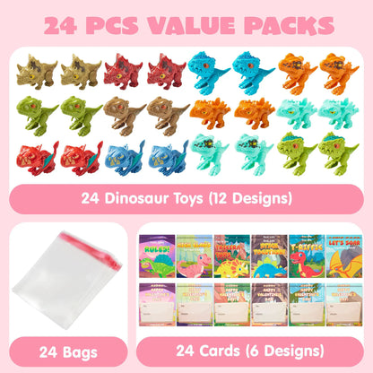 24 Valentine's Day Cards with Dinosaur Toys