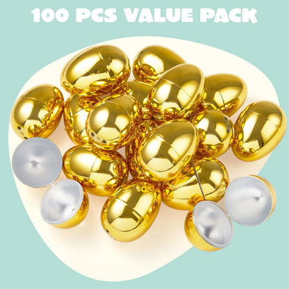 100 Gold Easter Eggs 2.3" Metallic Plastic Empty Fillable Eggs for Easter Hunt