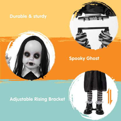 34" Black Zombie Girl Ghost Animatronic Halloween Decoration