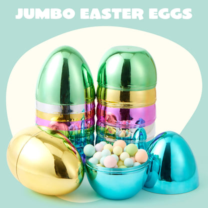 6 Large Metallic Easter Eggs - 6 Inch Colorful Jumbo Plastic Eggs
