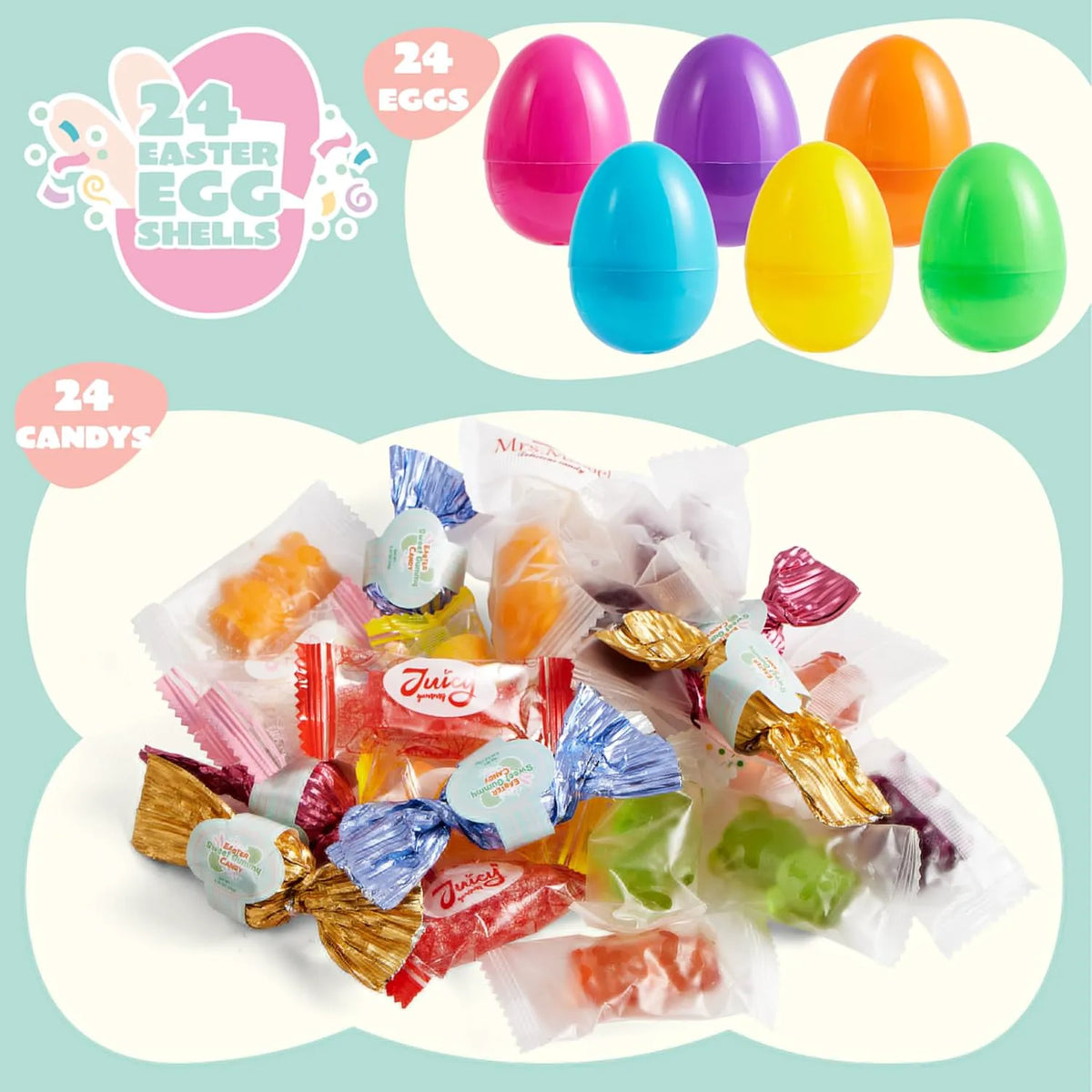 24 Easter Candy-Filled Plastic Eggs