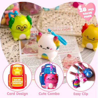 28 Pcs Valentine's Day Axolotl Toys with Backpack Cards