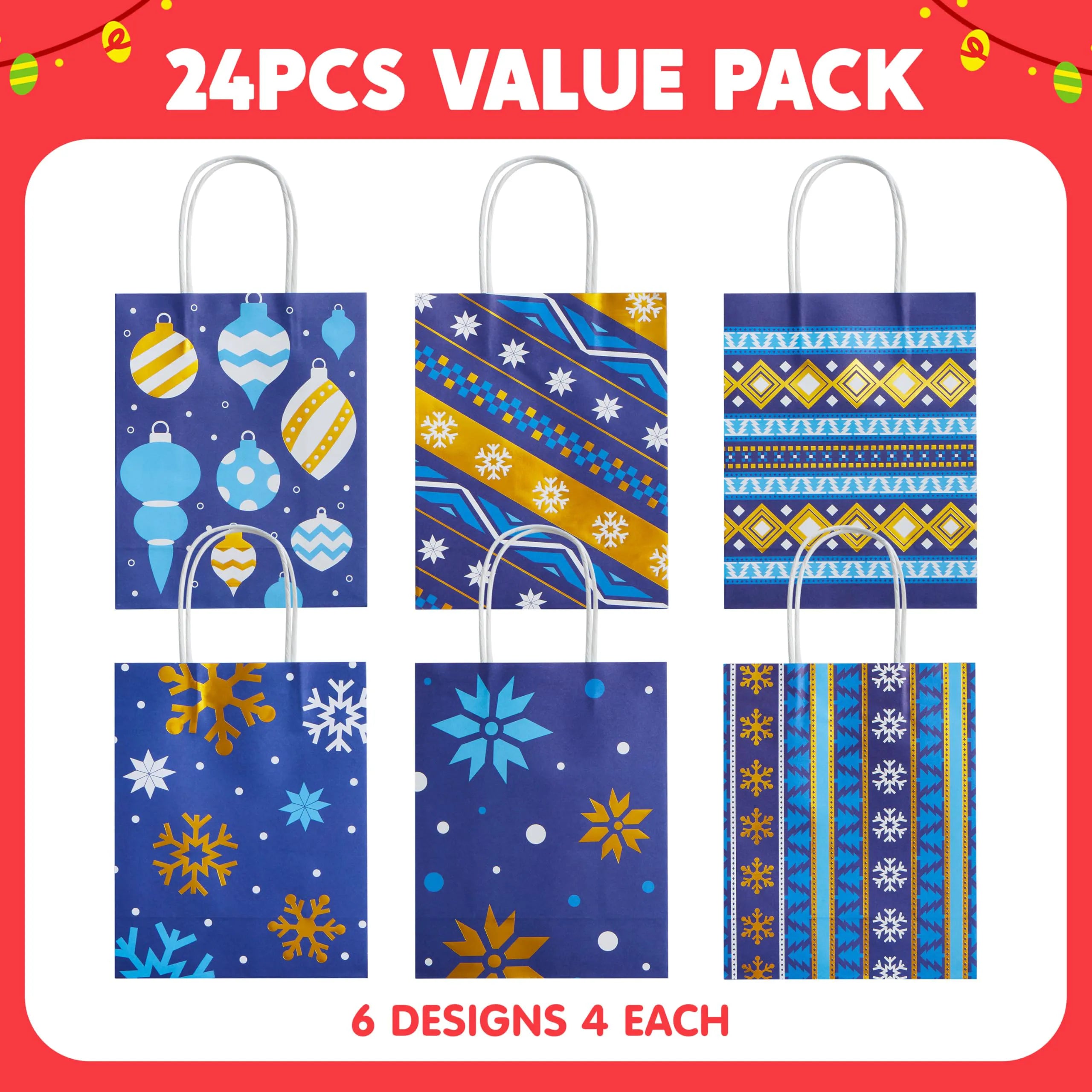 24 Pack Christmas Kraft Gift Bags
