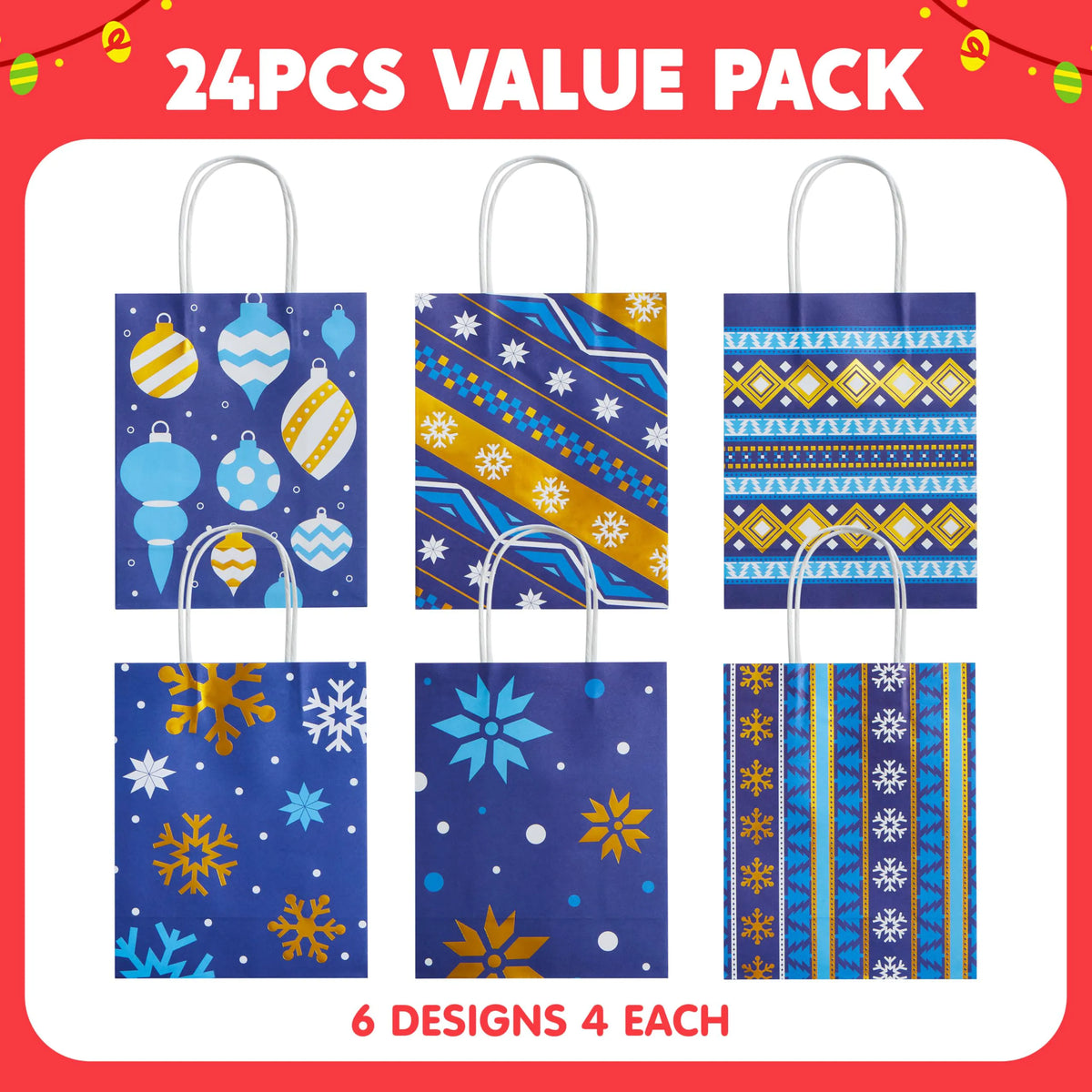24 Pack Christmas Kraft Gift Bags