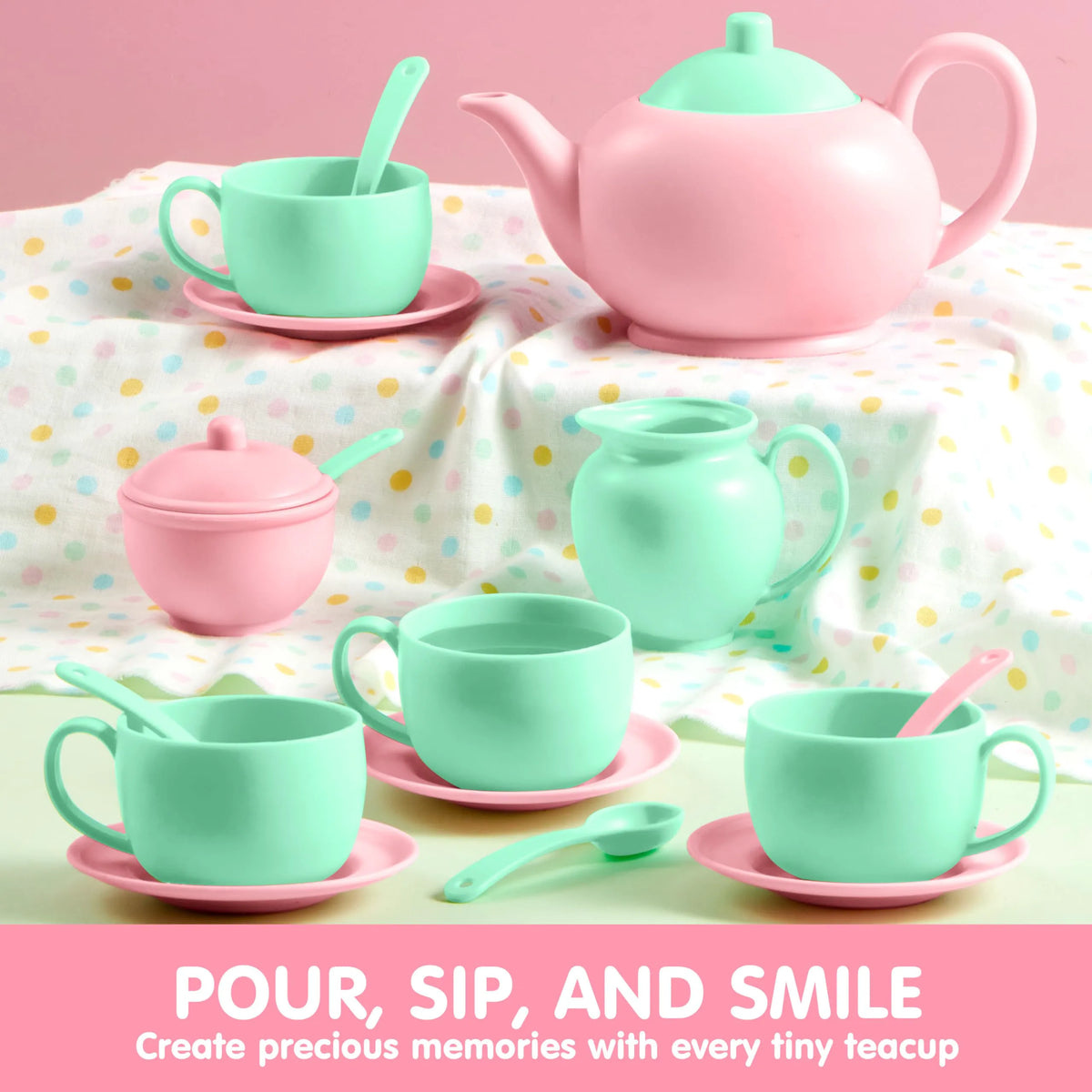 18-Piece Pretend Tea Party Set with Baby Pink Teapot