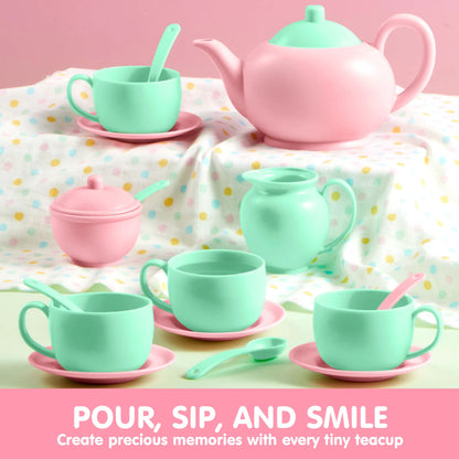 18-Piece Pretend Tea Party Set with Baby Pink Teapot