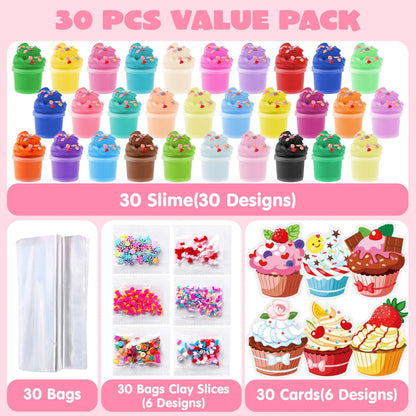 30-Piece Valentine's Day Multicolored Butter Slime Set with Rubber Slices & Dessert Cards