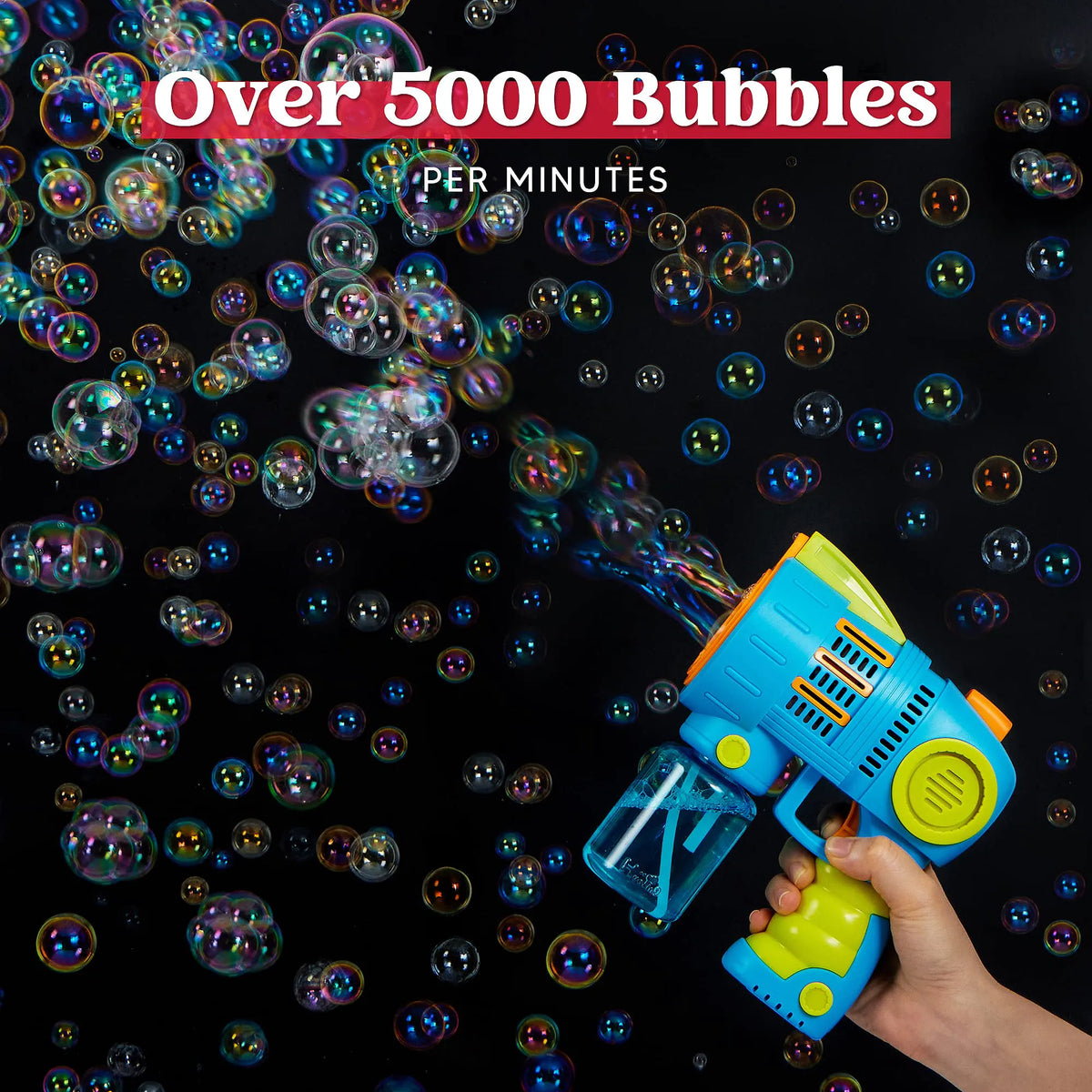 2-Pack Bubble Gun Machine with Refill Solution, 5000+ Bubbles Per Minute