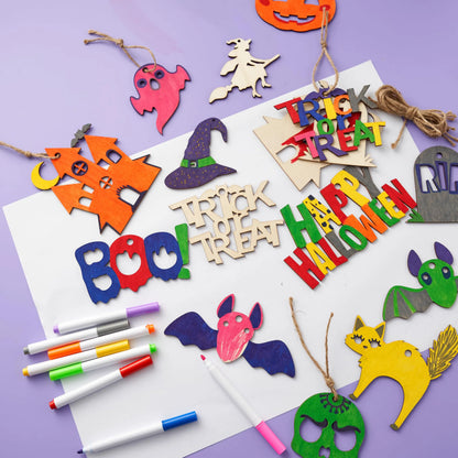 36-Piece Halloween Wooden Painting Craft Kit