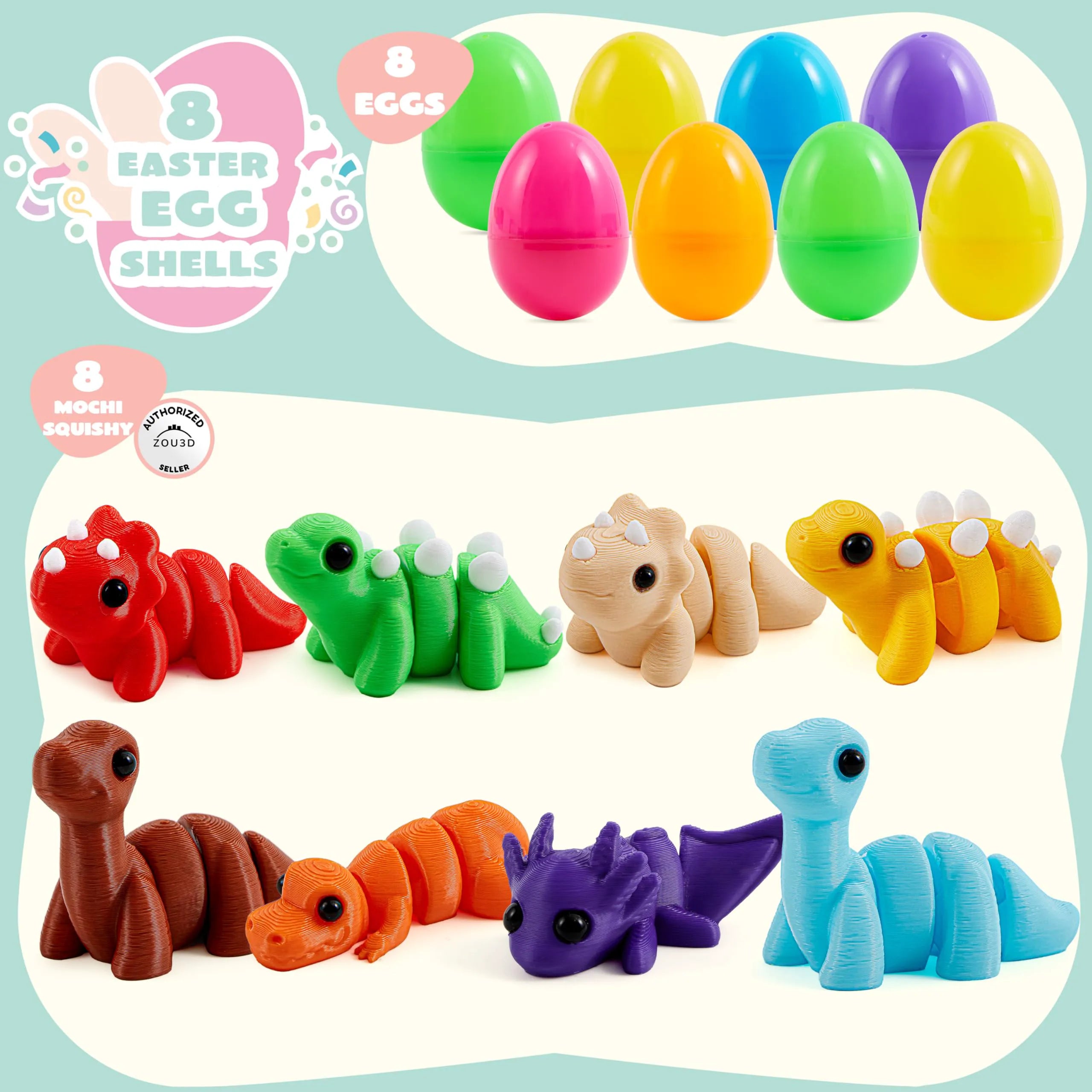 8 Prefilled Easter Eggs with Mini Dinosaur Toys