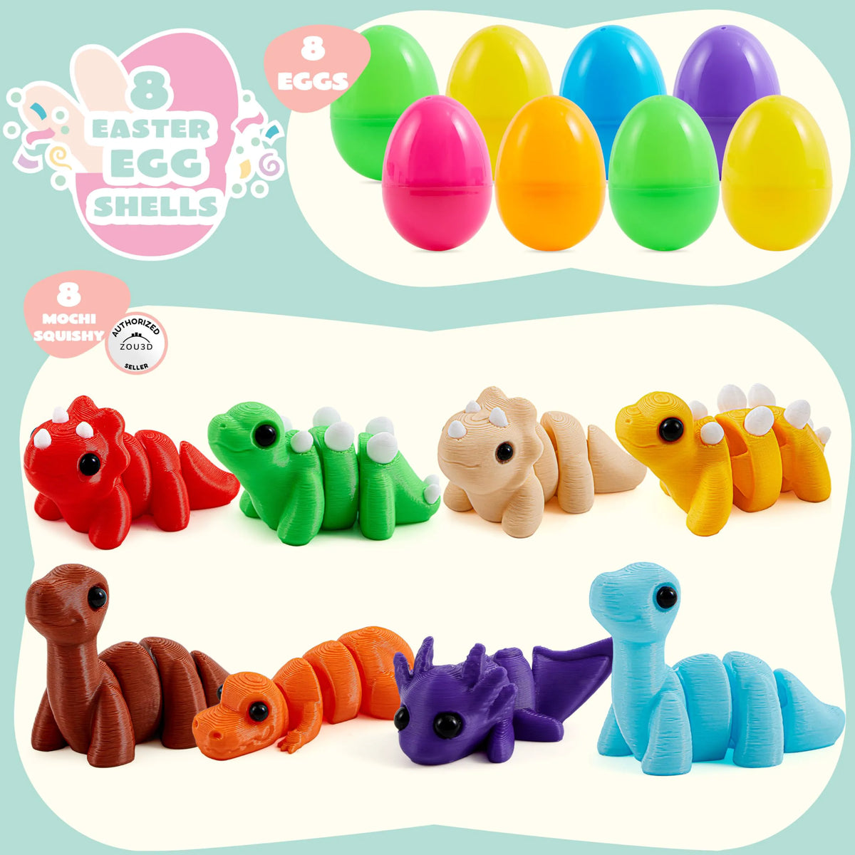 8 Prefilled Easter Eggs with Mini Dinosaur Toys