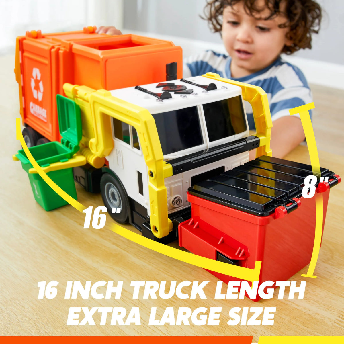 Large Orange Friction Powered Garbage Truck Toy Set