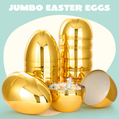 12 Large Gold Easter Eggs, 6-Inch Metallic Jumbo Fillable Eggs